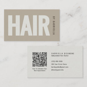 Tarjeta De Visita Código QR de estilista de cabello minimalista beis