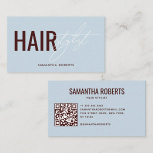 Tarjeta De Visita Código QR de estilista de cabello moderno azul roj