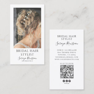 Tarjeta De Visita Código QR de Estilista de Cabello Nupcial Moderno