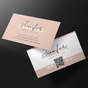 Tarjeta De Visita Código QR de Estilista de Pelo Elegante Minimal Bi