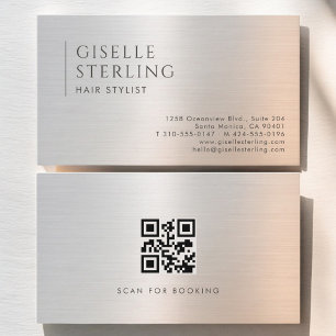 Tarjeta De Visita Código QR de Estilista de Pelo en Metal Bruñido