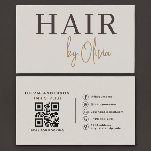 Tarjeta De Visita Código QR de Estilista de Pelo Terroso Neutro