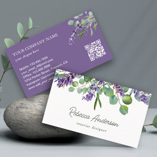 Tarjeta De Visita Código QR de eucalipto floral de lavanda rústica