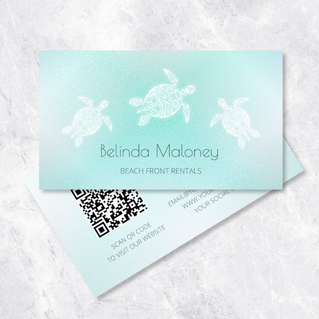 Tarjeta De Visita Código QR de exploración de tortuga blanca turques (Subido por el creador)