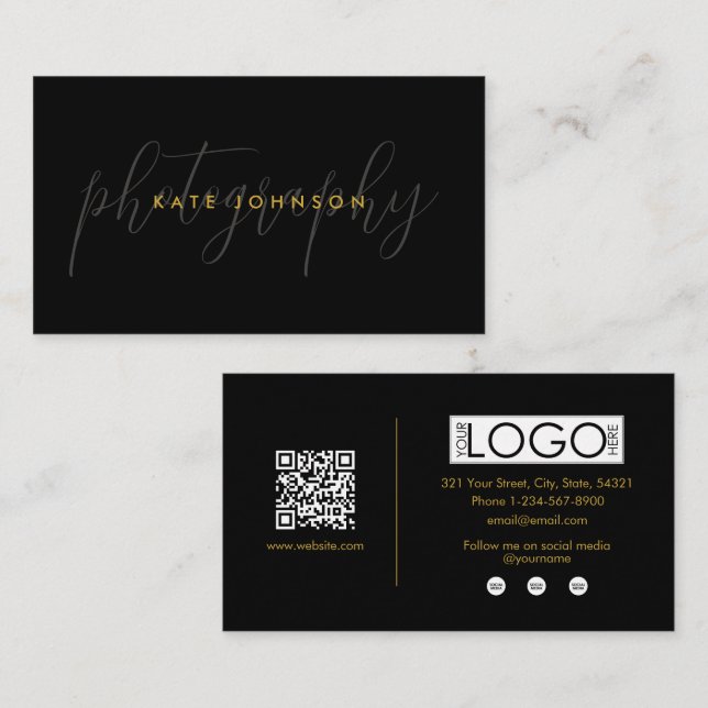 Tarjeta De Visita Código QR de firma de caligrafía de escritura de o (Anverso / Reverso)