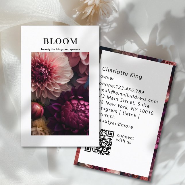 Tarjeta De Visita Código QR de Flor Moderna (Modern Flower QR Code Business Card)