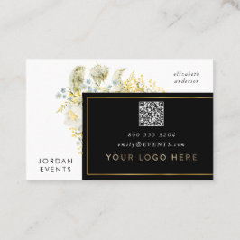 Tarjeta De Visita CÓDIGO QR de flor silvestre elegante de borde dora