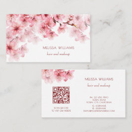 Tarjeta De Visita Código QR de flores de cerezo en acuarela
