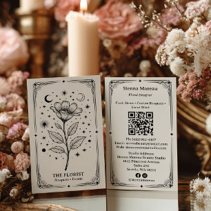 Tarjeta De Visita Código QR de Florista Tarot Celestial Retro Vintag