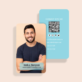 Tarjeta De Visita Código QR de Foto Azul Claro Conecta Conmigo