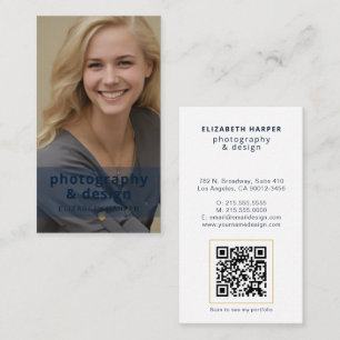 Tarjeta De Visita Código QR de Foto Azul Marino Moderno Profesional 