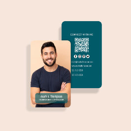Tarjeta De Visita Código QR de foto azul oscuro Conéctate conmigo
