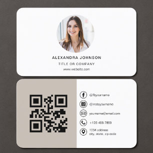 Tarjeta De Visita Código QR de foto beige