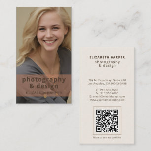 Tarjeta De Visita Código QR de Foto Boho de Terracota Moderno Minima