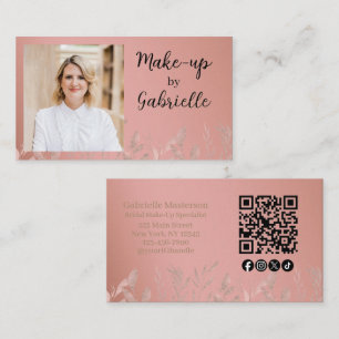 Tarjeta De Visita Código QR de foto boho rosa polvoriento botánico m