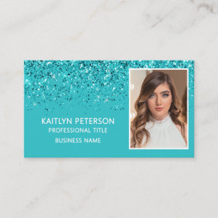 Tarjeta De Visita Código QR de foto con brillo elegante Aqua 