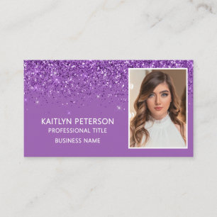 Tarjeta De Visita Código QR de foto con brillo morado elegante