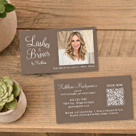 Tarjeta De Visita Código QR de foto con letra marrón mocha para pest