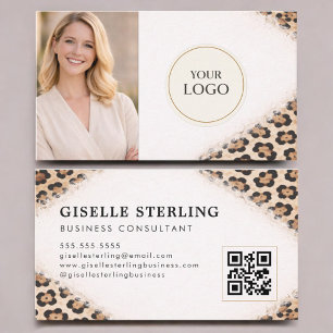 Tarjeta De Visita Código QR de foto con logo de estampado de leopard