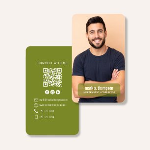 Tarjeta De Visita Código QR de Foto Conecta Conmigo Verde Oliva