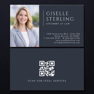 Tarjeta De Visita Código QR de foto de abogado azul marino