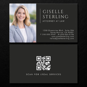 Tarjeta De Visita Código QR de foto de abogado negro