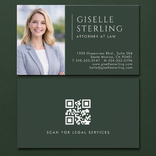 Tarjeta De Visita Código QR de foto de abogado verde