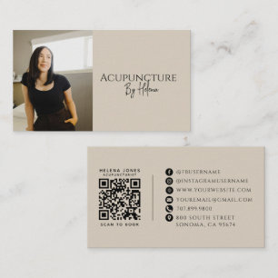 Tarjeta De Visita Código QR de foto de acupunturista moderno