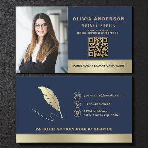 Tarjeta De Visita Código QR de Foto de Agente de Firma Notarial Azul