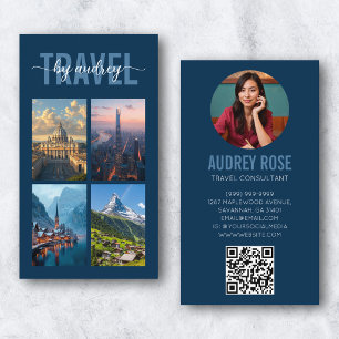 Tarjeta De Visita Código Qr de Foto de Agente de Viajes Consultor Az