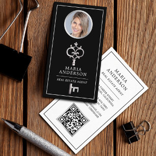 Tarjeta De Visita Código QR de foto de agente inmobiliario con llave