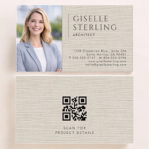 Tarjeta De Visita Código QR de foto de arquitecto en lino