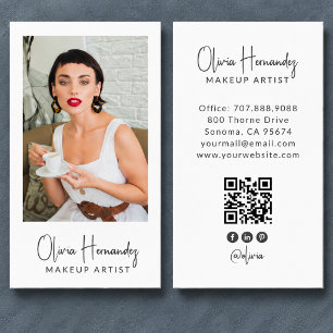 Tarjeta De Visita Código QR de foto de artista de maquillaje moderno