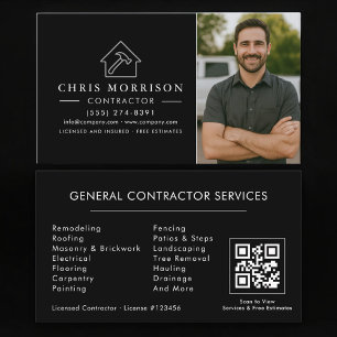 Tarjeta De Visita Código QR de foto de contratista general de constr