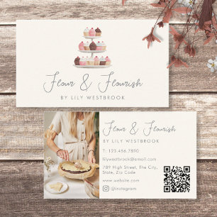Tarjeta De Visita Código QR de foto de cupcakes de panadería con gui
