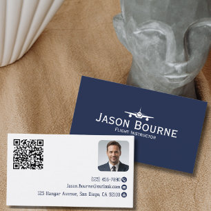 Tarjeta De Visita Código QR de foto de empleado profesional Azul Avi