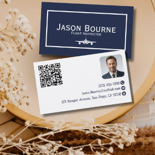 Tarjeta De Visita Código QR de foto de empleado profesional Azul Avi