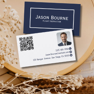 Tarjeta De Visita Código QR de foto de empleado profesional azul de