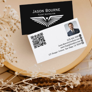 Tarjeta De Visita Código QR de foto de empleado profesional Piloto d