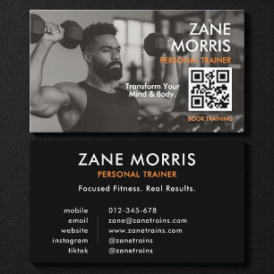 Tarjeta De Visita Código QR de foto de entrenador de fitness moderno