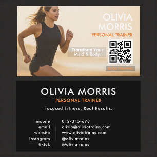 Tarjeta De Visita Código QR de foto de entrenador de fitness moderno