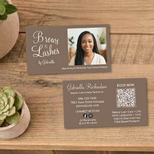 Tarjeta De Visita Código QR de Foto de Escritura Marrón Mocha Cejas