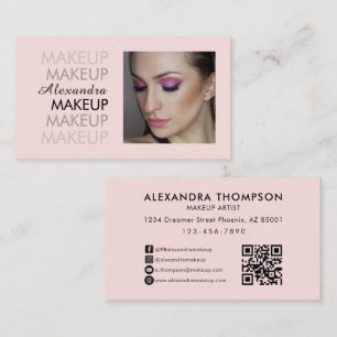 Tarjeta De Visita Código Qr De Foto De Escritura Negra Rosa Sonrojad