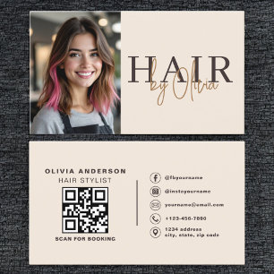 Tarjeta De Visita Código QR de foto de estilista de cabello beige ne