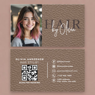 Tarjeta De Visita Código QR de foto de estilista de cabello de cuero