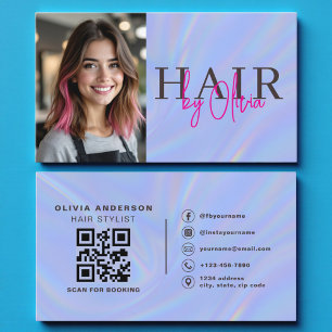 Tarjeta De Visita Código QR de foto de estilista de cabello holográf