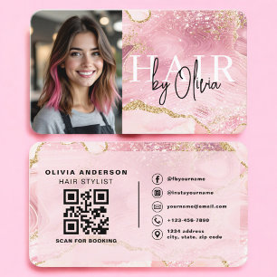 Tarjeta De Visita Código QR de foto de estilista de cabello mármol r