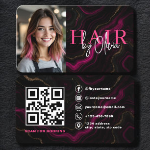 Tarjeta De Visita Código QR de foto de estilista de cabello rosa neg