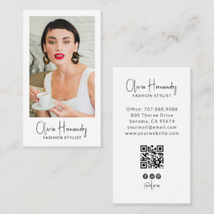 Tarjeta De Visita Código QR de foto de estilista de moda moderno