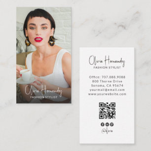 Tarjeta De Visita Código QR de foto de estilista de moda moderno